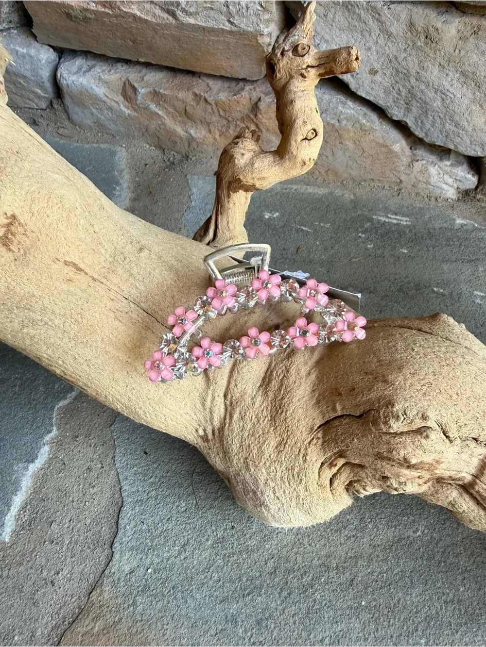 New🌟Anthropologie-Gold Floral Hair Clip with Pink Flower Accents